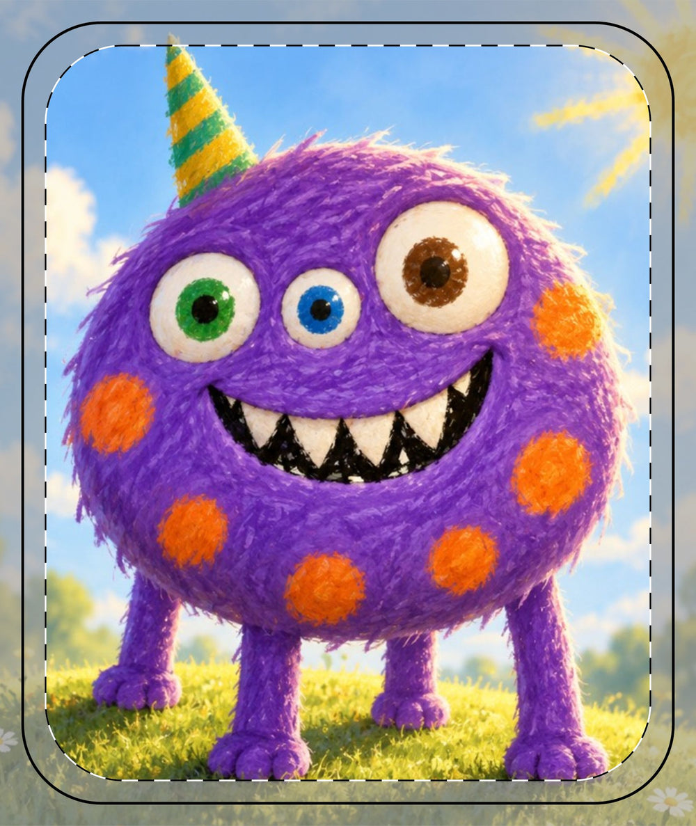 A child's monster drawing printed on a soft velveteen blanket