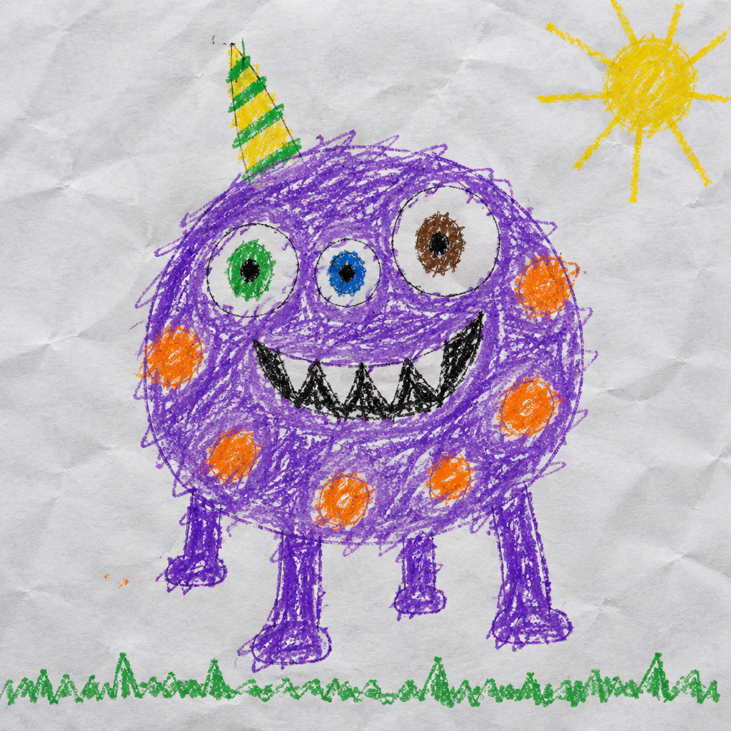 The original crayon drawing the illustration was made from