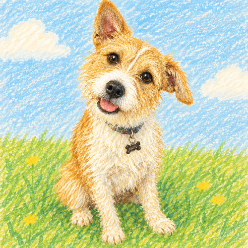 A dog illustration of the kind printed on canvas