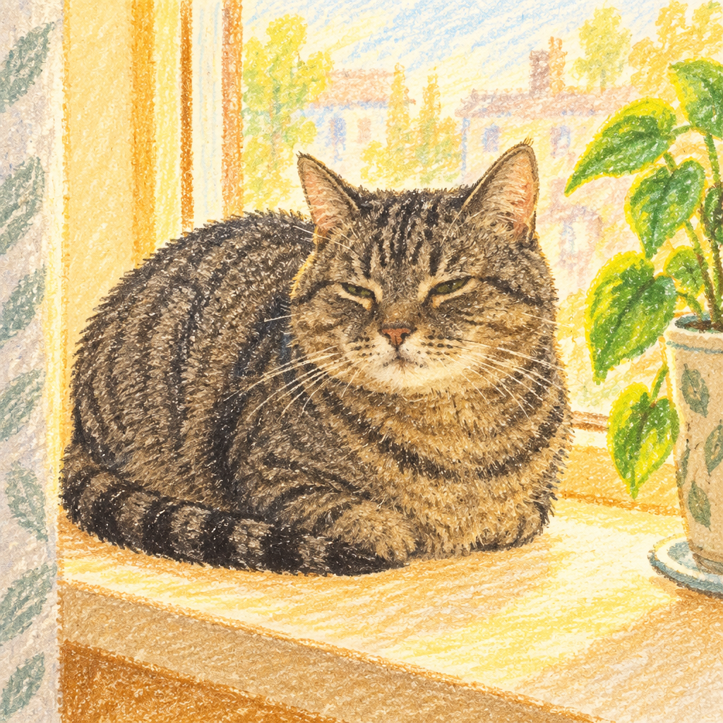 A cat illustration of the kind printed on a mug